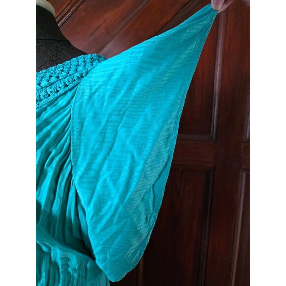 Trina Turk Aqua Crochet V-Neck Dress With Tassels & Drawstring Waist - Picture 3 of 7